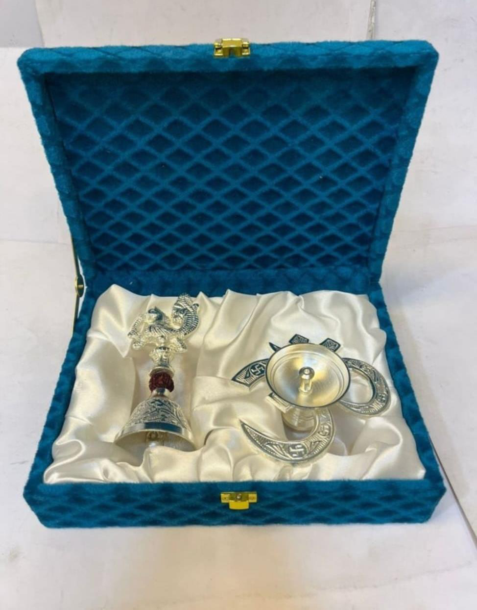 Silver Embossed Bell & Diya